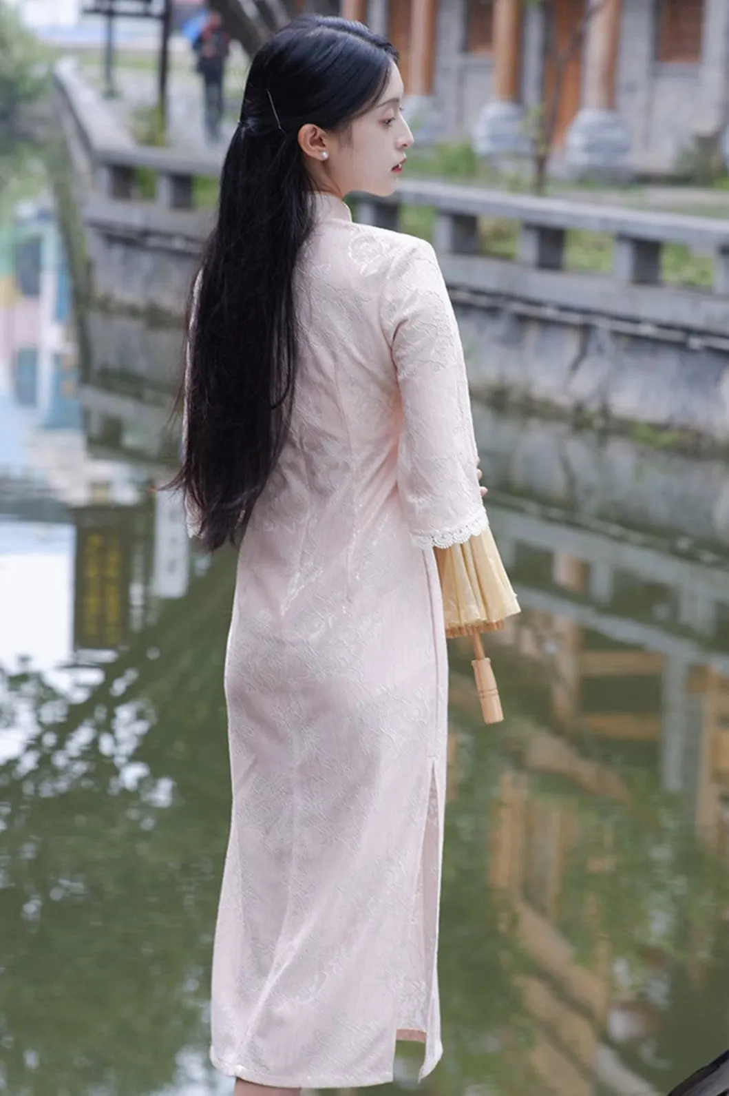 3/4 Sleeve Long Cheongsam, Belle Lace