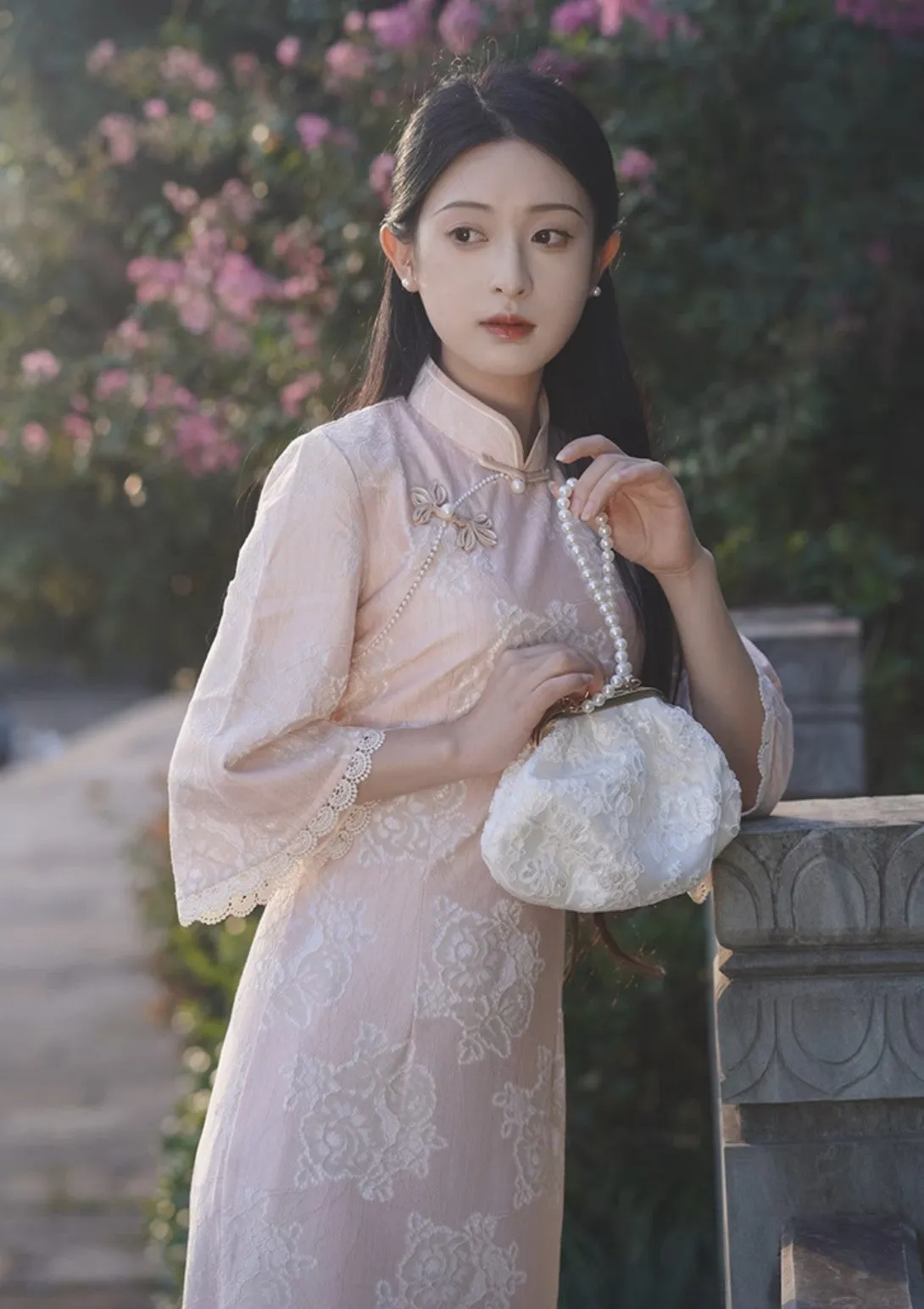 3/4 Sleeve Long Cheongsam, Belle Lace