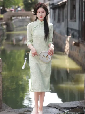 3/4 Sleeve Midi Cheongsam, Selene