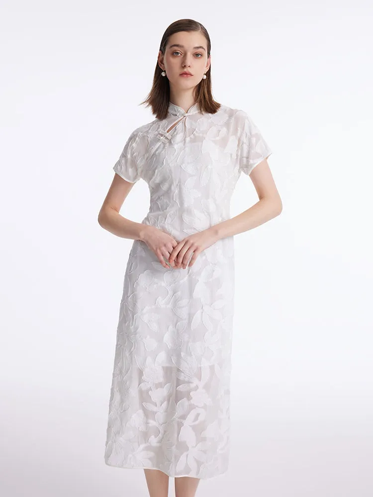 8.5 Momme Mulberry Silk Floral Women Qipao Midi Dress