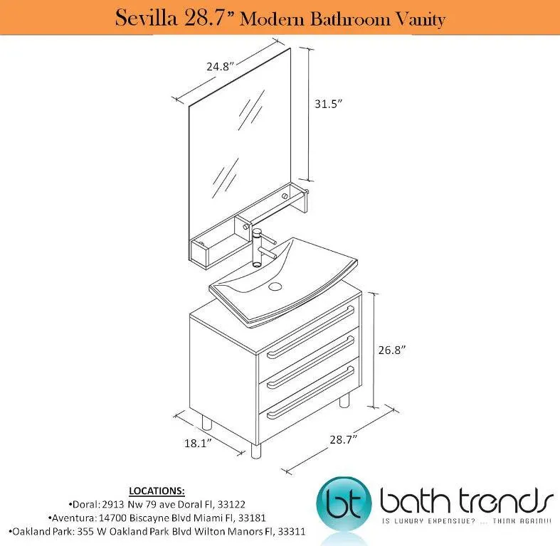 Aqua Decor Sevilla 28.7 Espresso Modern Bathroom Vanity Set