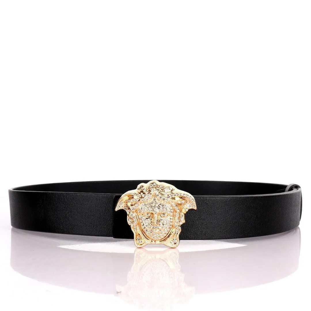 Authentic Versace Medusa Swarovski Gold Crystal Genuine Leather Black Belt