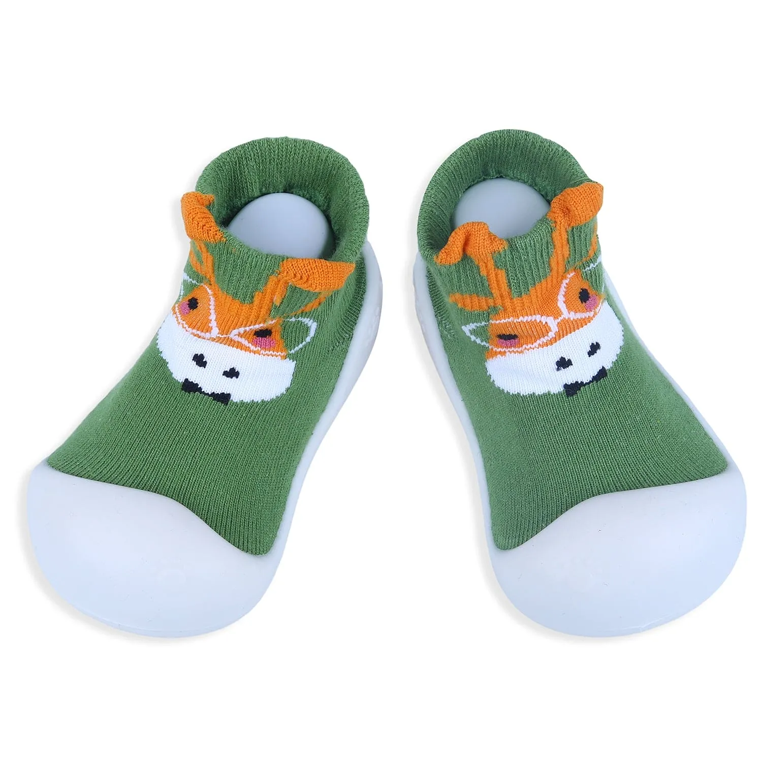 Baby Moo Cartoon Animal Rubber Comfortable Sole Slip-On Sock Shoes - Green