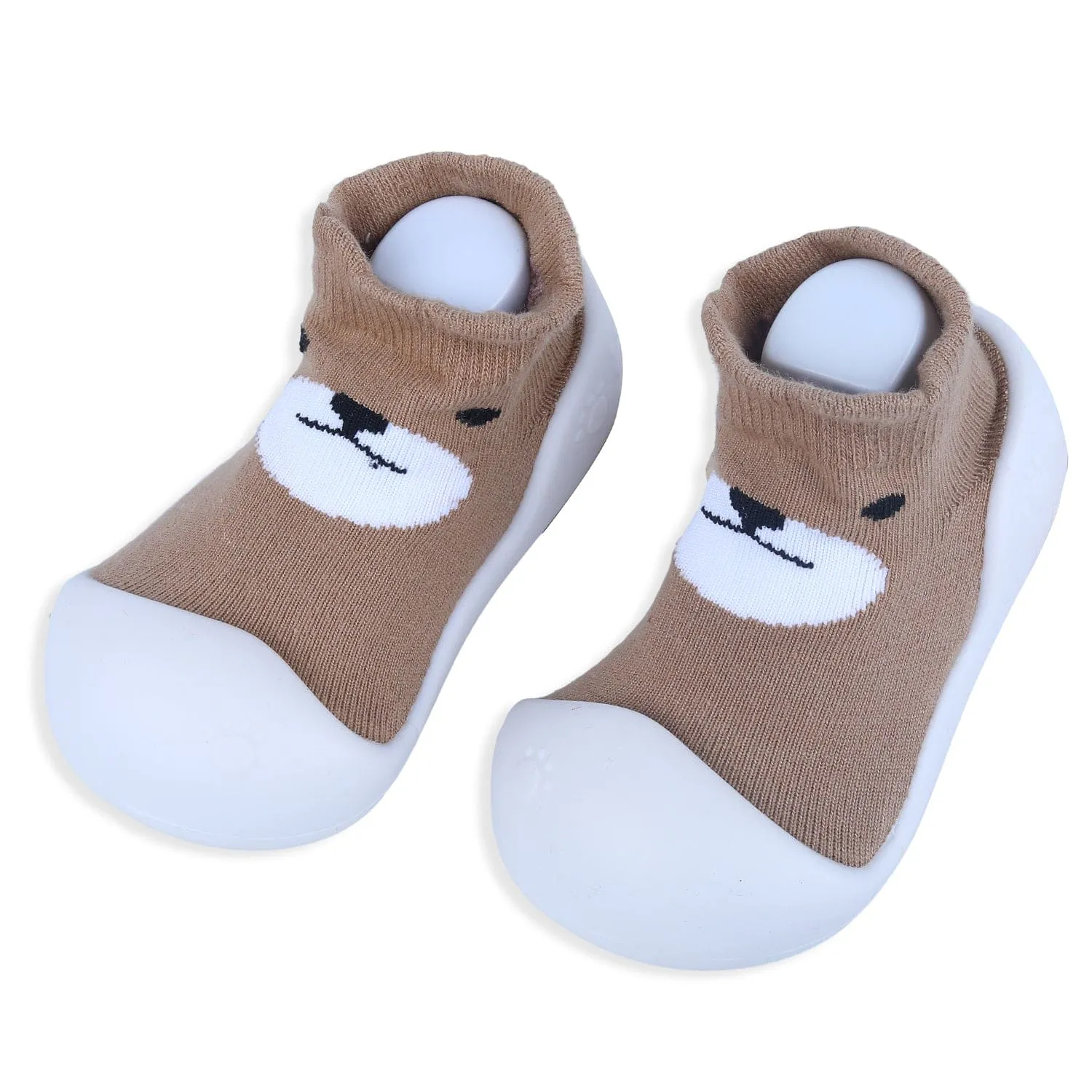 Baby Moo Cute Bear Rubber Comfortable Sole Slip-On Sock Shoes - Brown