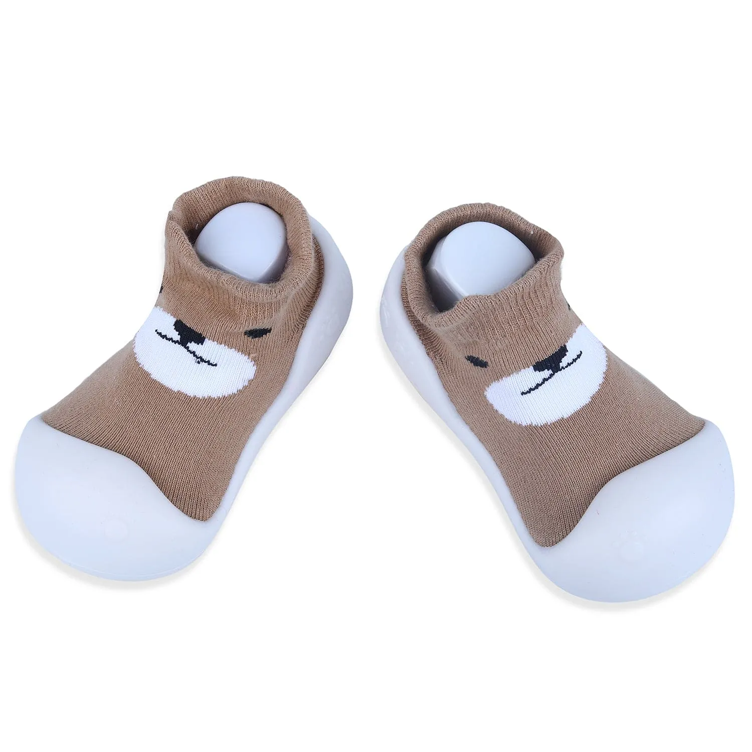 Baby Moo Cute Bear Rubber Comfortable Sole Slip-On Sock Shoes - Brown