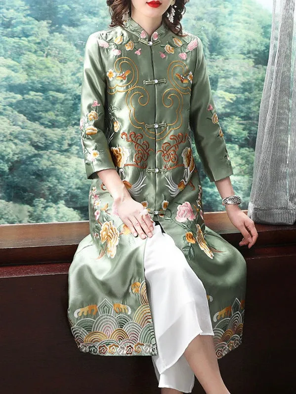 Birds Embroidered Qipao Dress