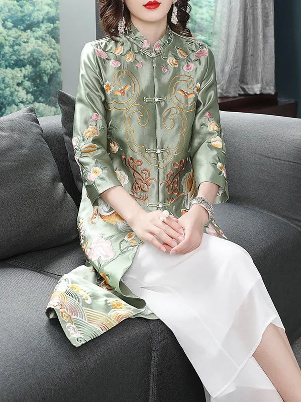 Birds Embroidered Qipao Dress