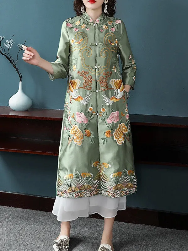 Birds Embroidered Qipao Dress