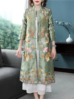 Birds Embroidered Qipao Dress