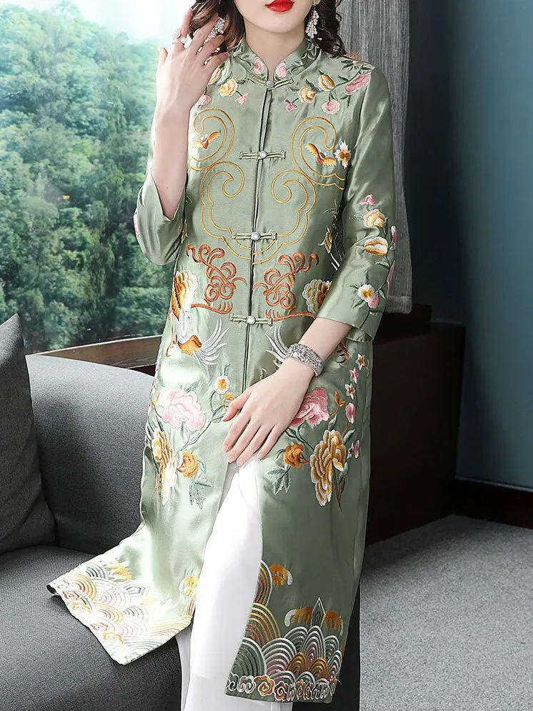 Birds Embroidered Qipao Dress