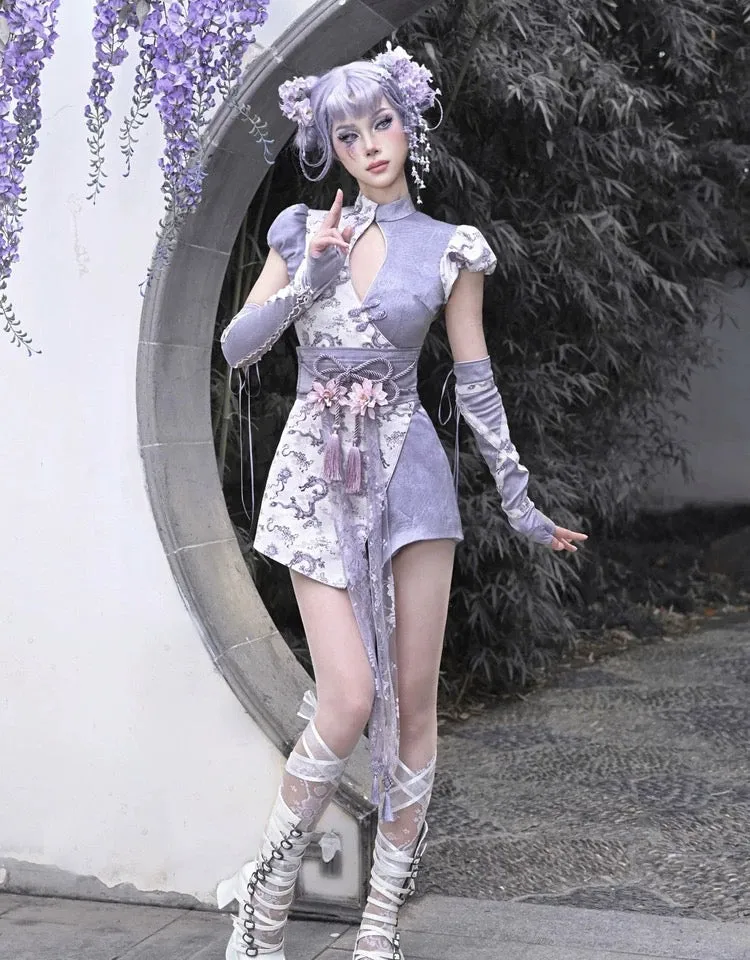 [Blood Supply] Dragon In Wisteria Qipao Style Romper Jumpsuit