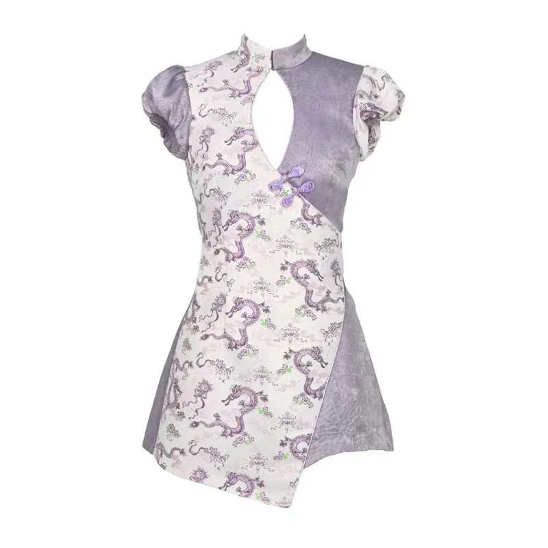 [Blood Supply] Dragon In Wisteria Qipao Style Romper Jumpsuit