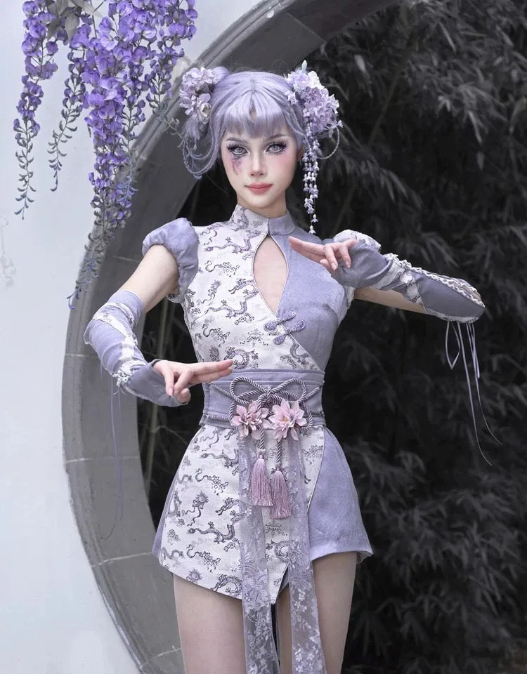 [Blood Supply] Dragon In Wisteria Qipao Style Romper Jumpsuit