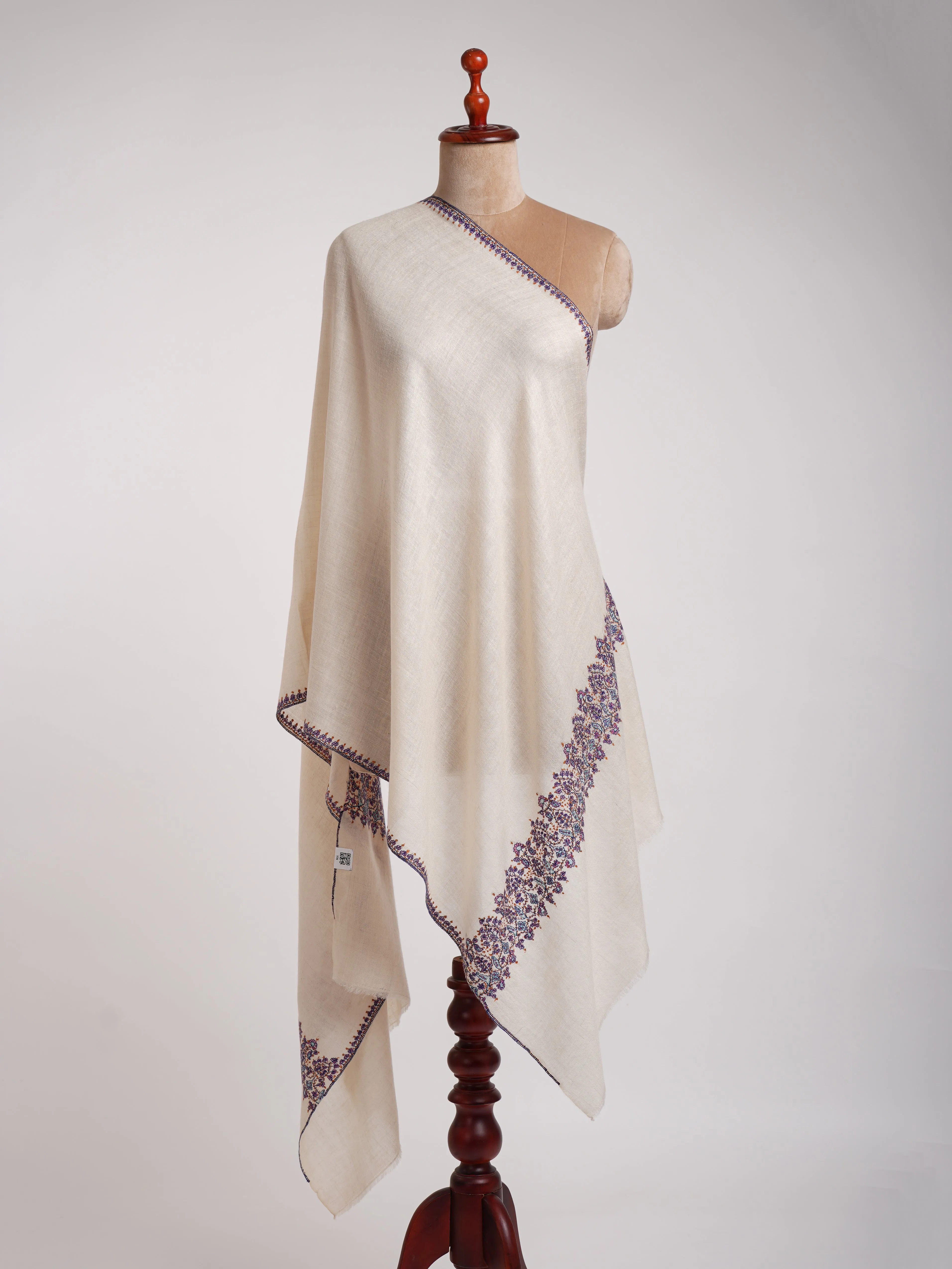 Blue Palla Embroidered Ivory Cashmere Stole