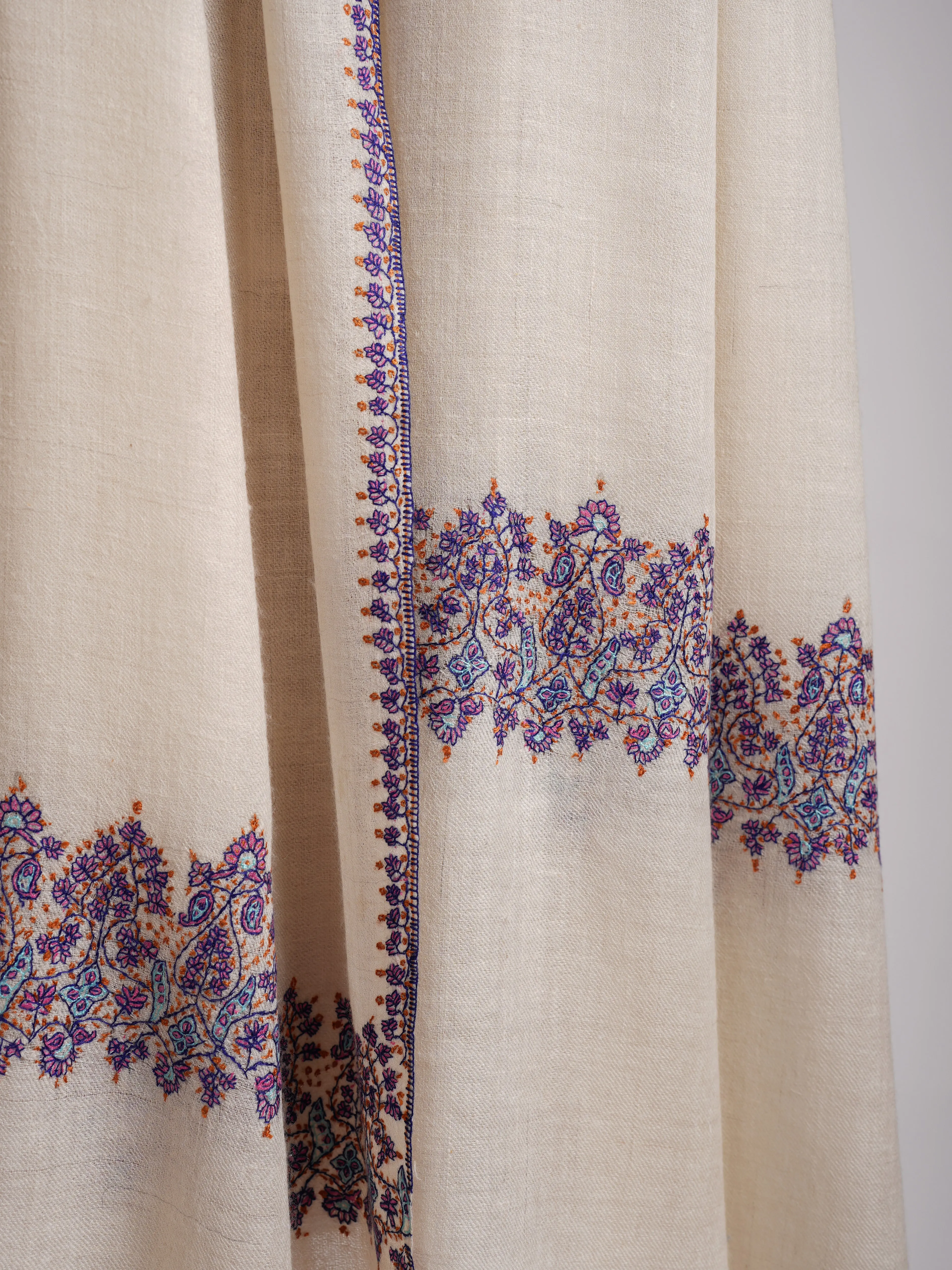 Blue Palla Embroidered Ivory Cashmere Stole