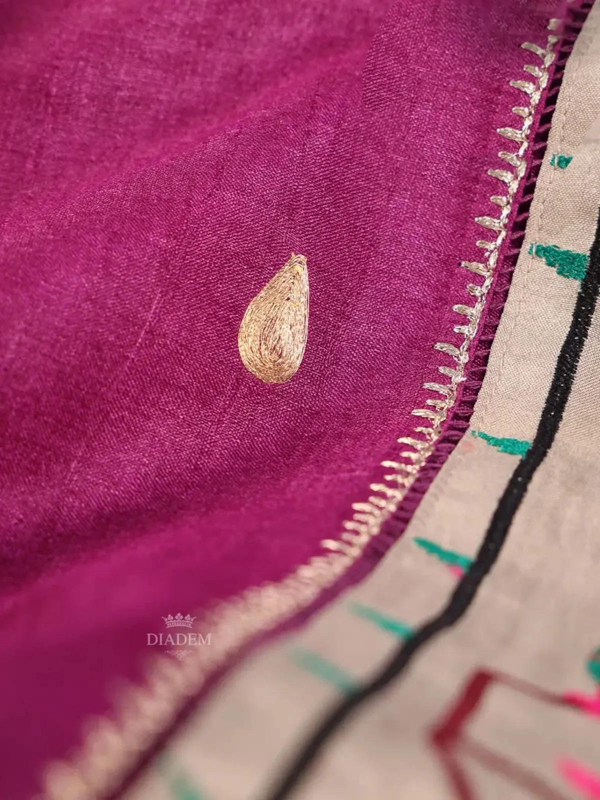 Burgundy Pure Tussar Silk Saree Enhanced with Paithani Design Embroidery Border