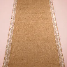 BURLAP AISLE RUNNER WITH DELICATE LACE BORDER