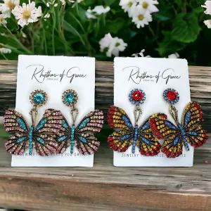 Butterfly Earrings - Easter Earrings, Rhinestone Butterfly, Butterfly Jewelry, Butterfly Accessories,  Easter Accessories, Monarch Butterfly