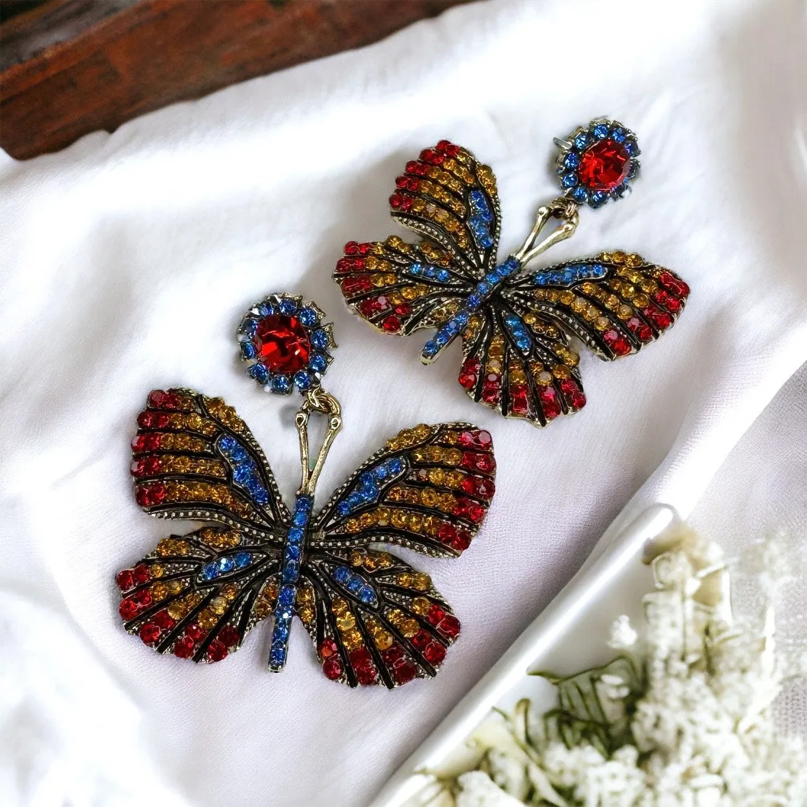 Butterfly Earrings - Easter Earrings, Rhinestone Butterfly, Butterfly Jewelry, Butterfly Accessories,  Easter Accessories, Monarch Butterfly