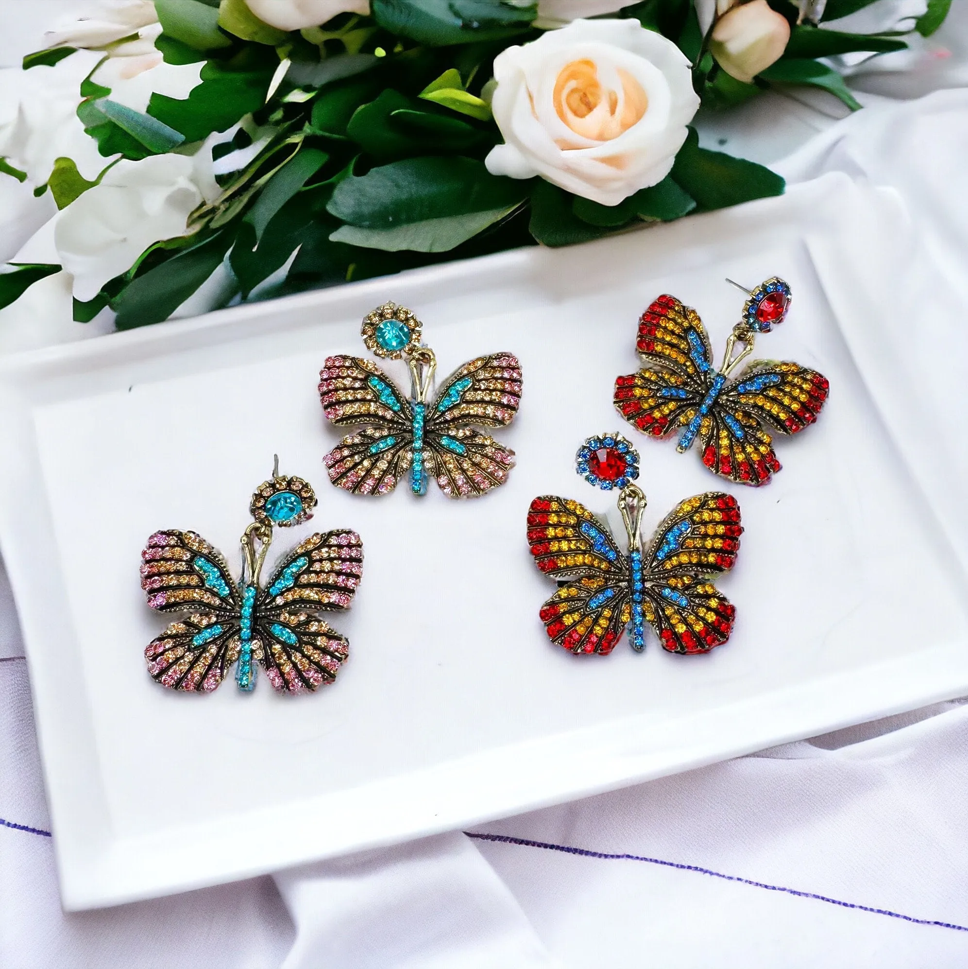 Butterfly Earrings - Easter Earrings, Rhinestone Butterfly, Butterfly Jewelry, Butterfly Accessories,  Easter Accessories, Monarch Butterfly