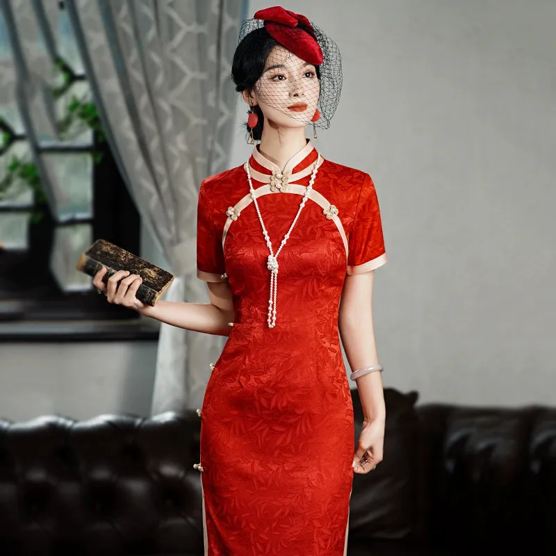 Cheongsam for Tea Ceremony, Traditional Chinese Dress, Crimson Kiss