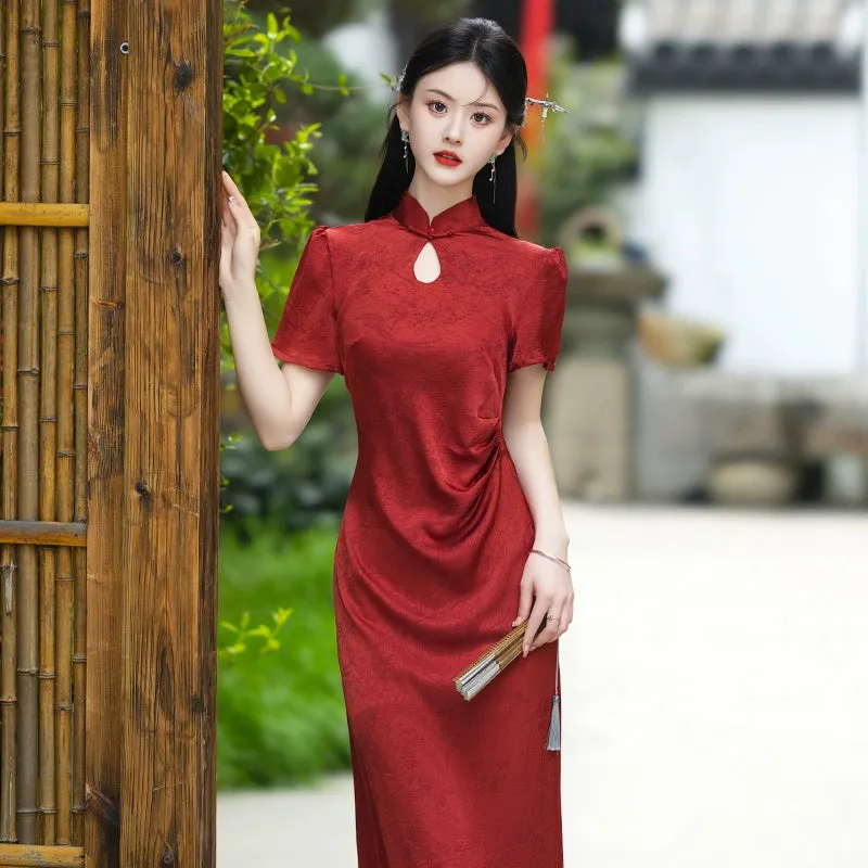 Cheongsam for Tea Ceremony, Traditional Chinese Dress, Ruby Delight