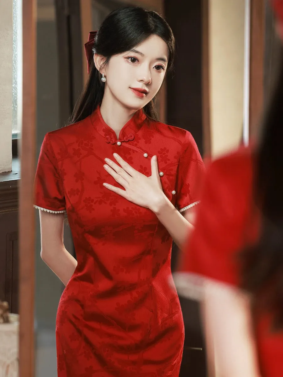 Cheongsam for Tea Ceremony, Traditional Chinese Dress, Ruby Rose