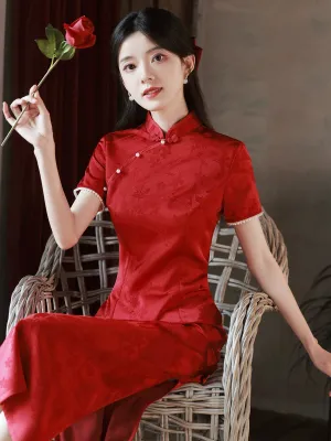 Cheongsam for Tea Ceremony, Traditional Chinese Dress, Ruby Rose