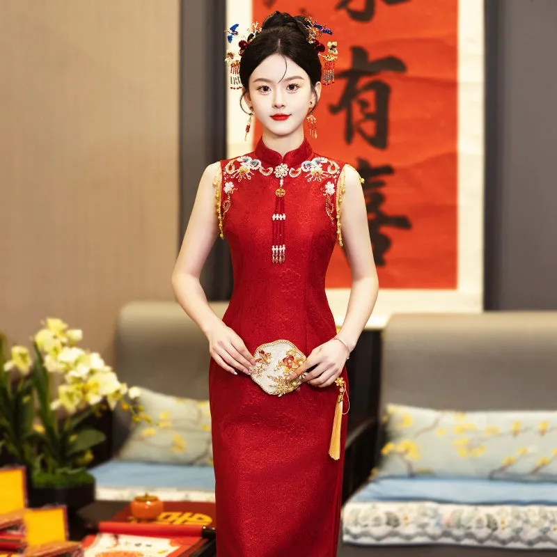 Cheongsam for Tea Ceremony, Traditional Chinese Dress, Sangria