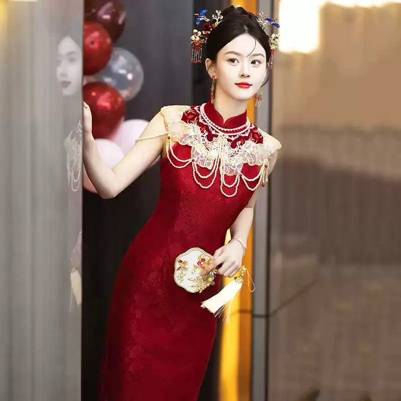 Cheongsam for Tea Ceremony, Traditional Chinese Dress, Sangria