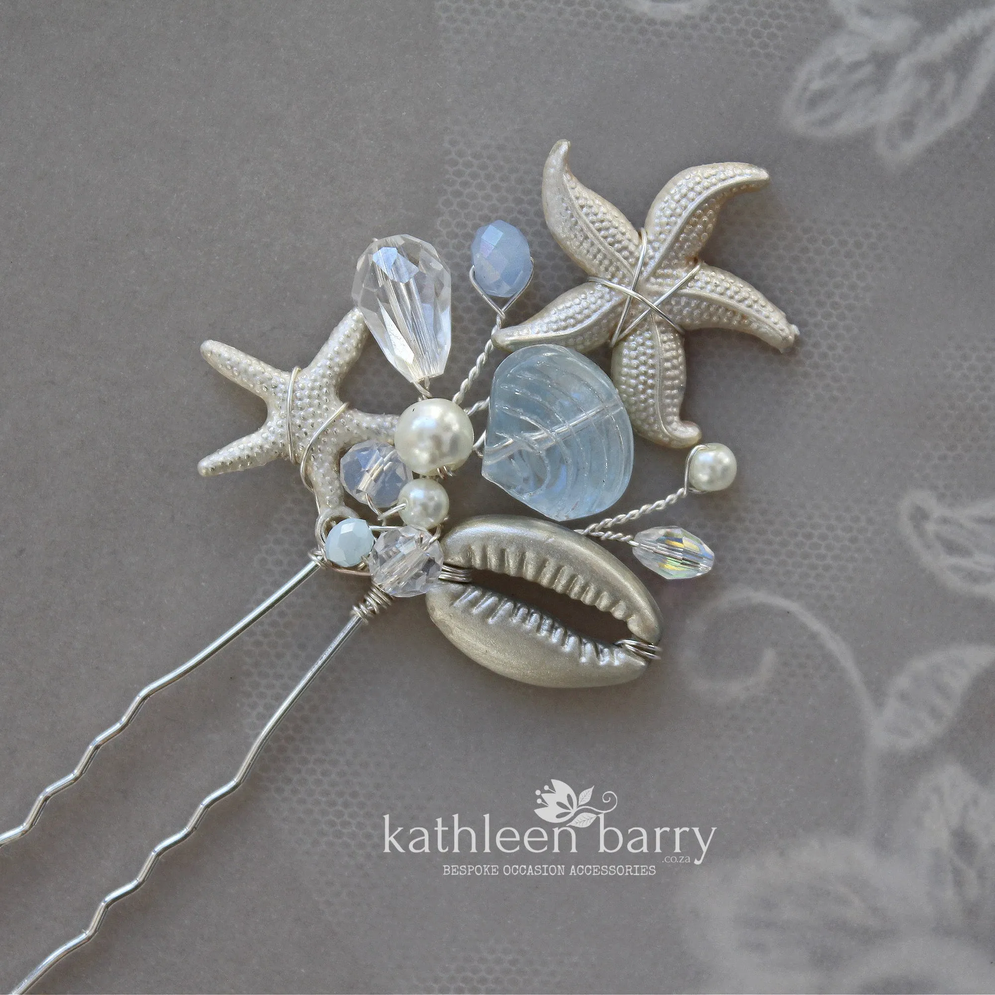 Christy Starfish, shell & pearl hair pins beach destination weddings - assorted colors available