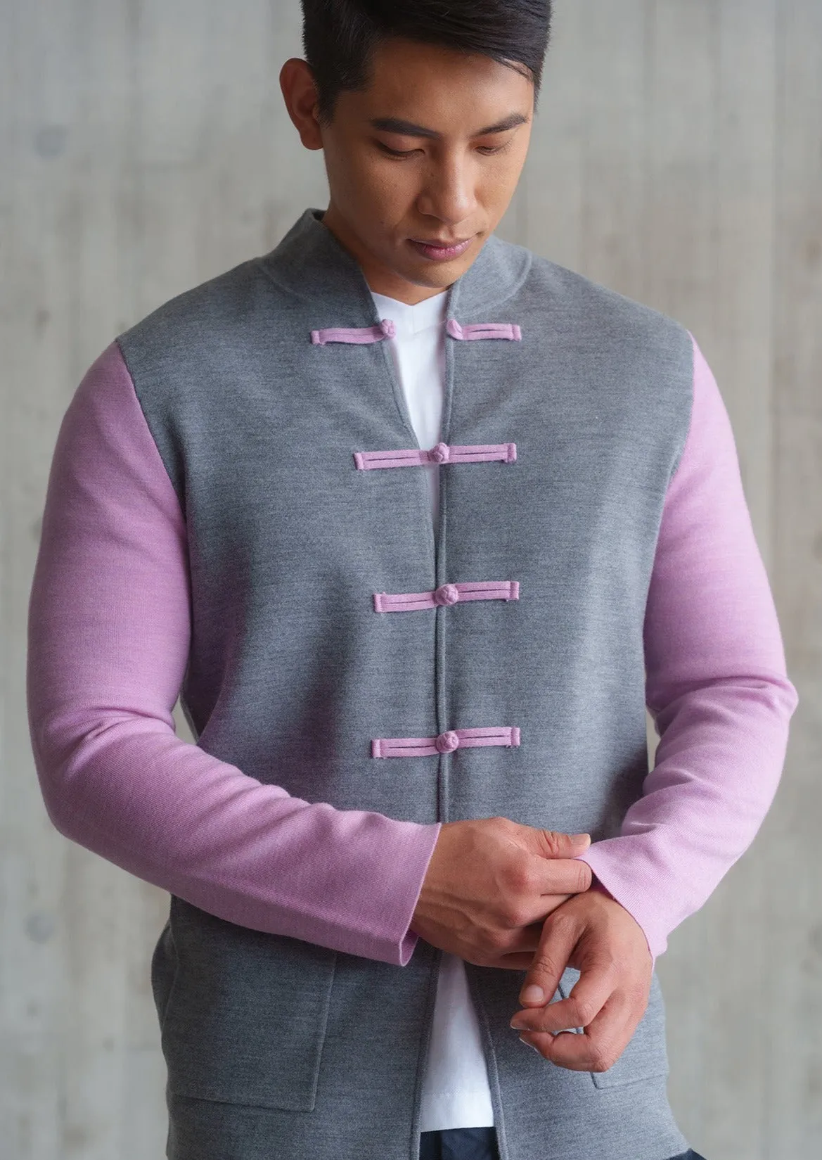 Color-Block Knit Tang Jacket (Grey/ Purple)