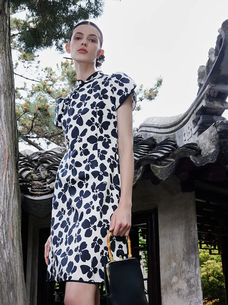 Cotton Floral Cheongsam Qipao Mini Dress