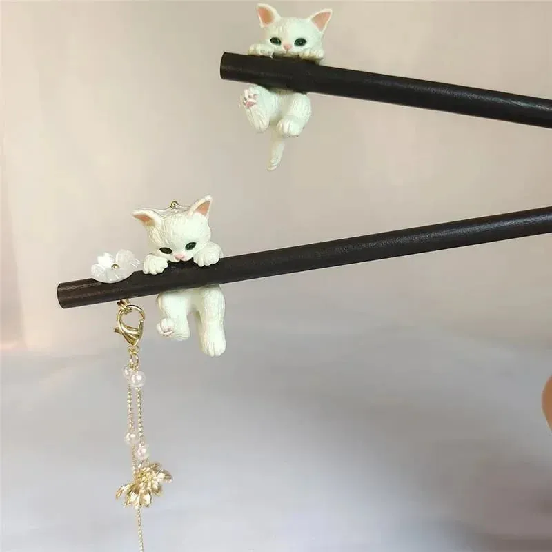 Cute Cat Wooden Hairpin