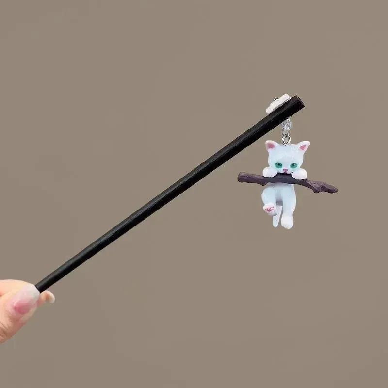 Cute Cat Wooden Hairpin