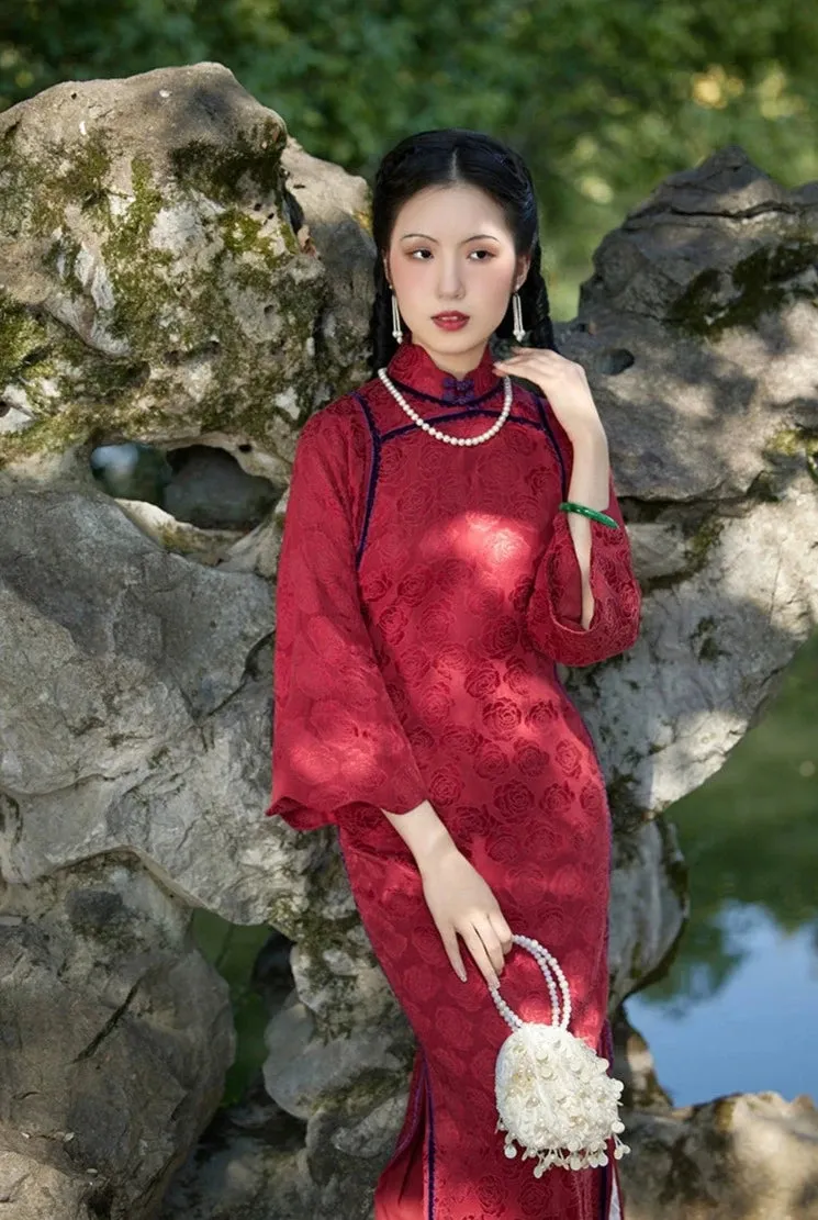 Dark Rose 暗香玫瑰 1920s Cotton Linen Scalloped Qipao