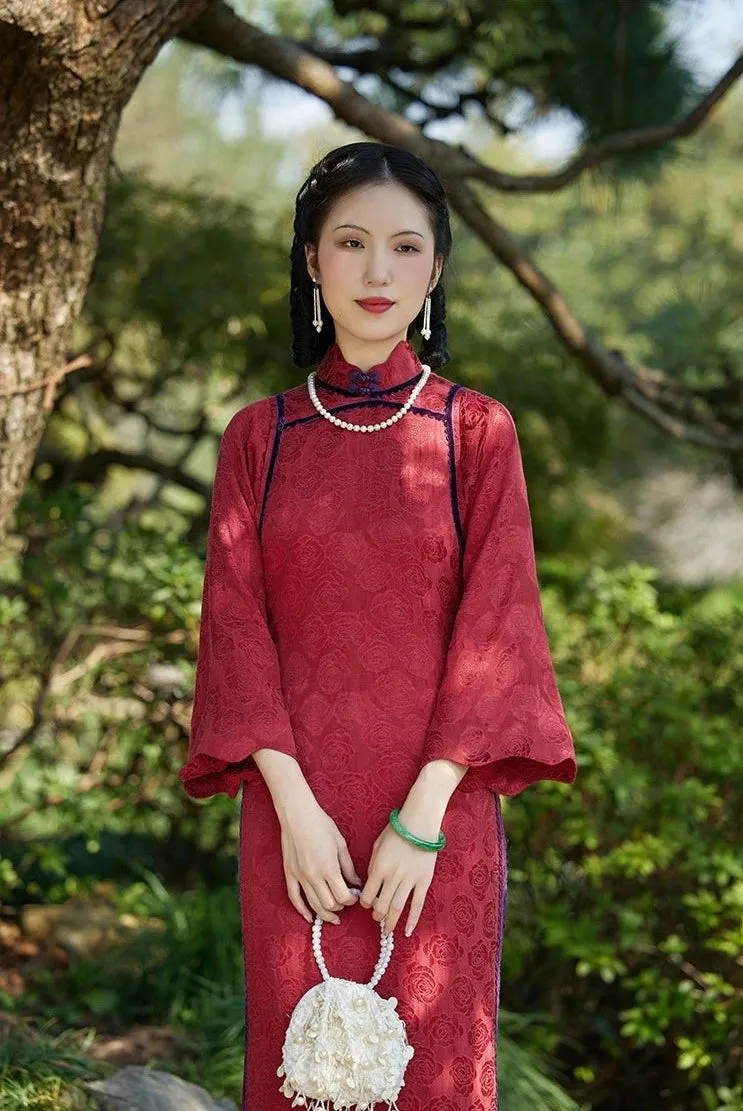 Dark Rose 暗香玫瑰 1920s Cotton Linen Scalloped Qipao