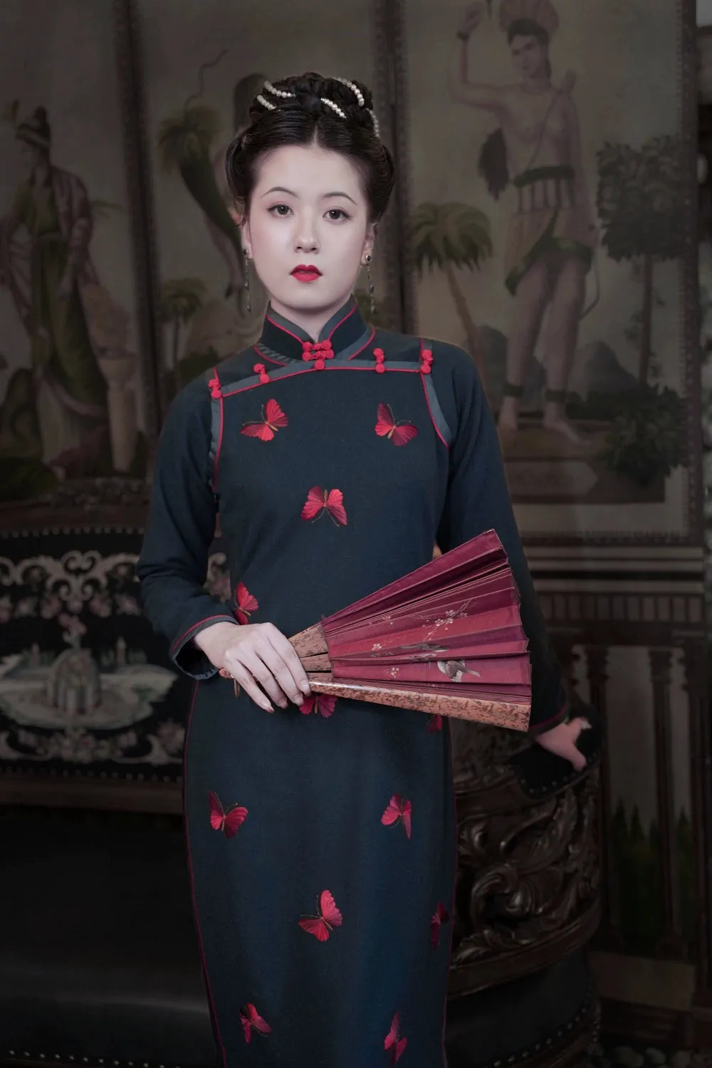 Die Wu 蝶舞 Dance of Butterflies 1920s Wool Autumn Winter Long Sleeve Qipao