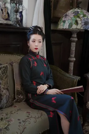 Die Wu 蝶舞 Dance of Butterflies 1920s Wool Autumn Winter Long Sleeve Qipao