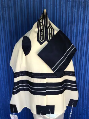 Elegant Blue and Silver Strip Wool Tallit