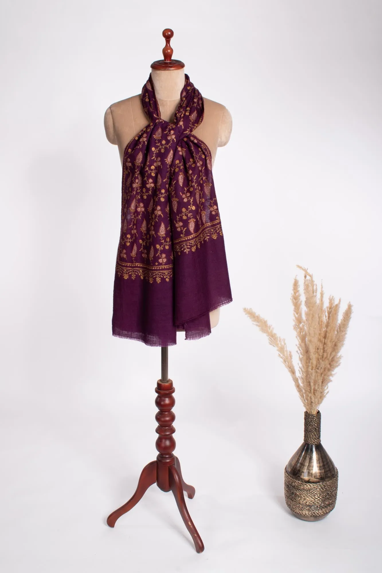 Embroidered Plum Cashmere Scarf - SIDMOUTH