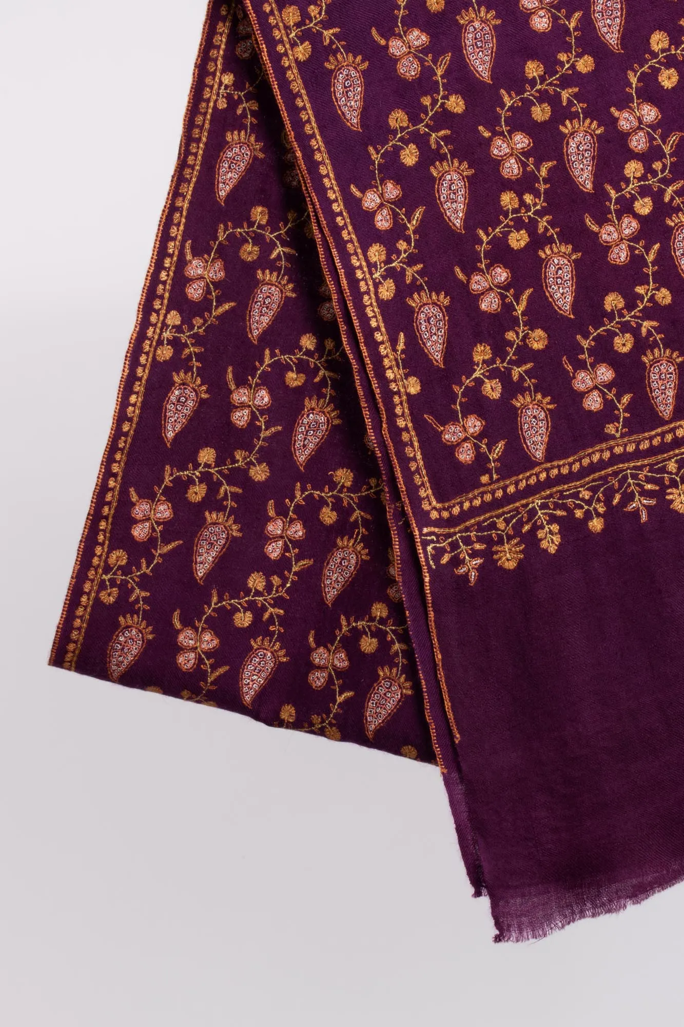 Embroidered Plum Cashmere Scarf - SIDMOUTH