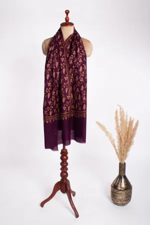 Embroidered Plum Cashmere Scarf - SIDMOUTH