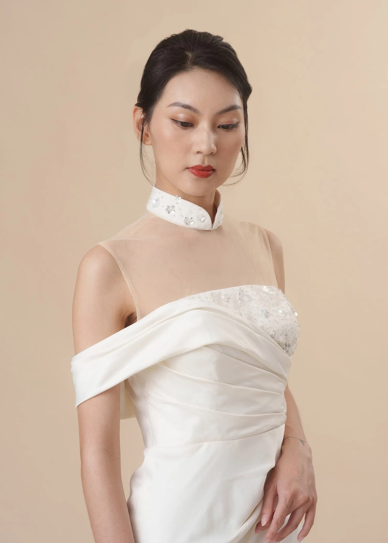 Ethereal Blossom Mini Bridal Qipao w Removable Skirt (RTW)