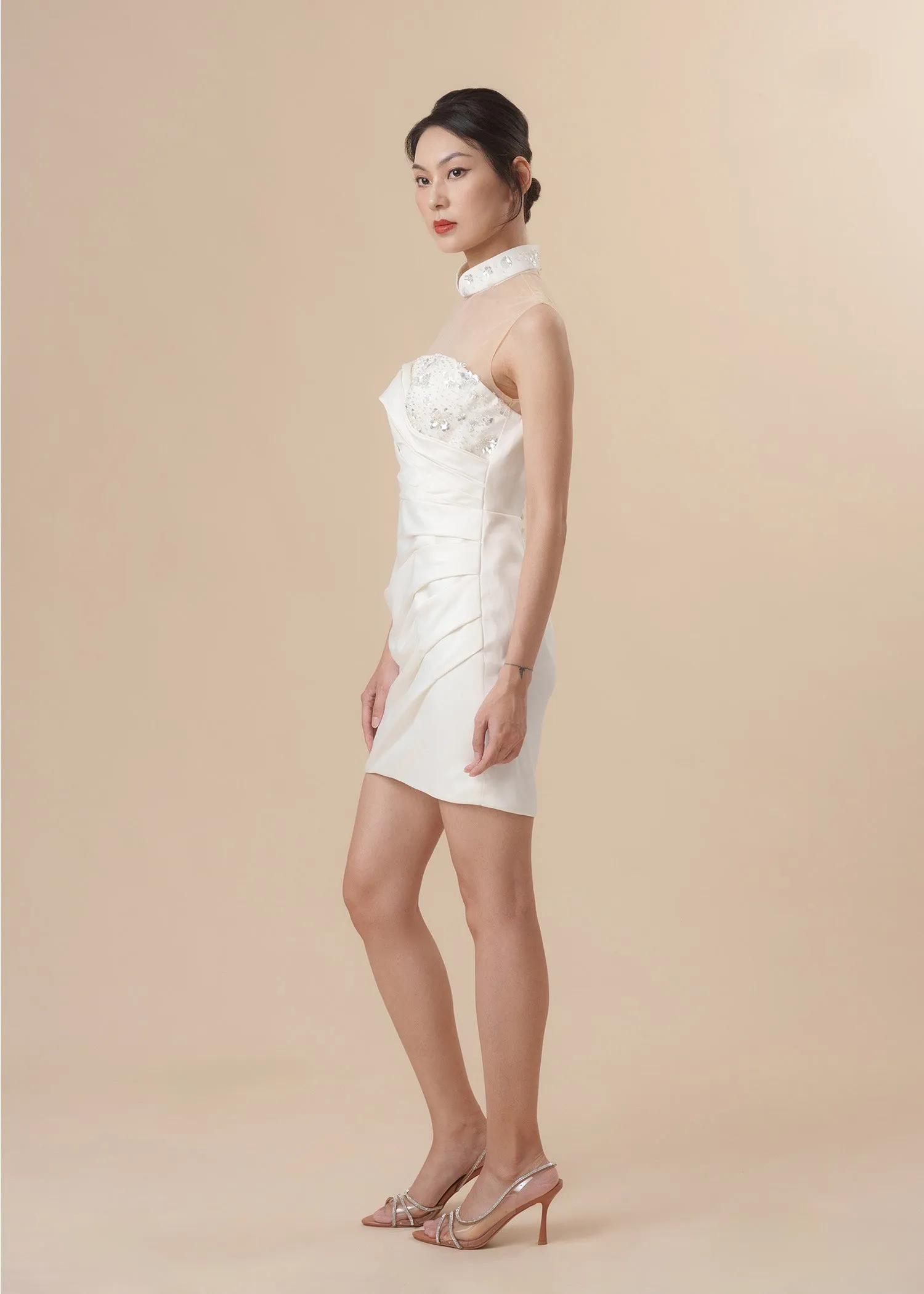 Ethereal Blossom Mini Bridal Qipao w Removable Skirt (RTW)