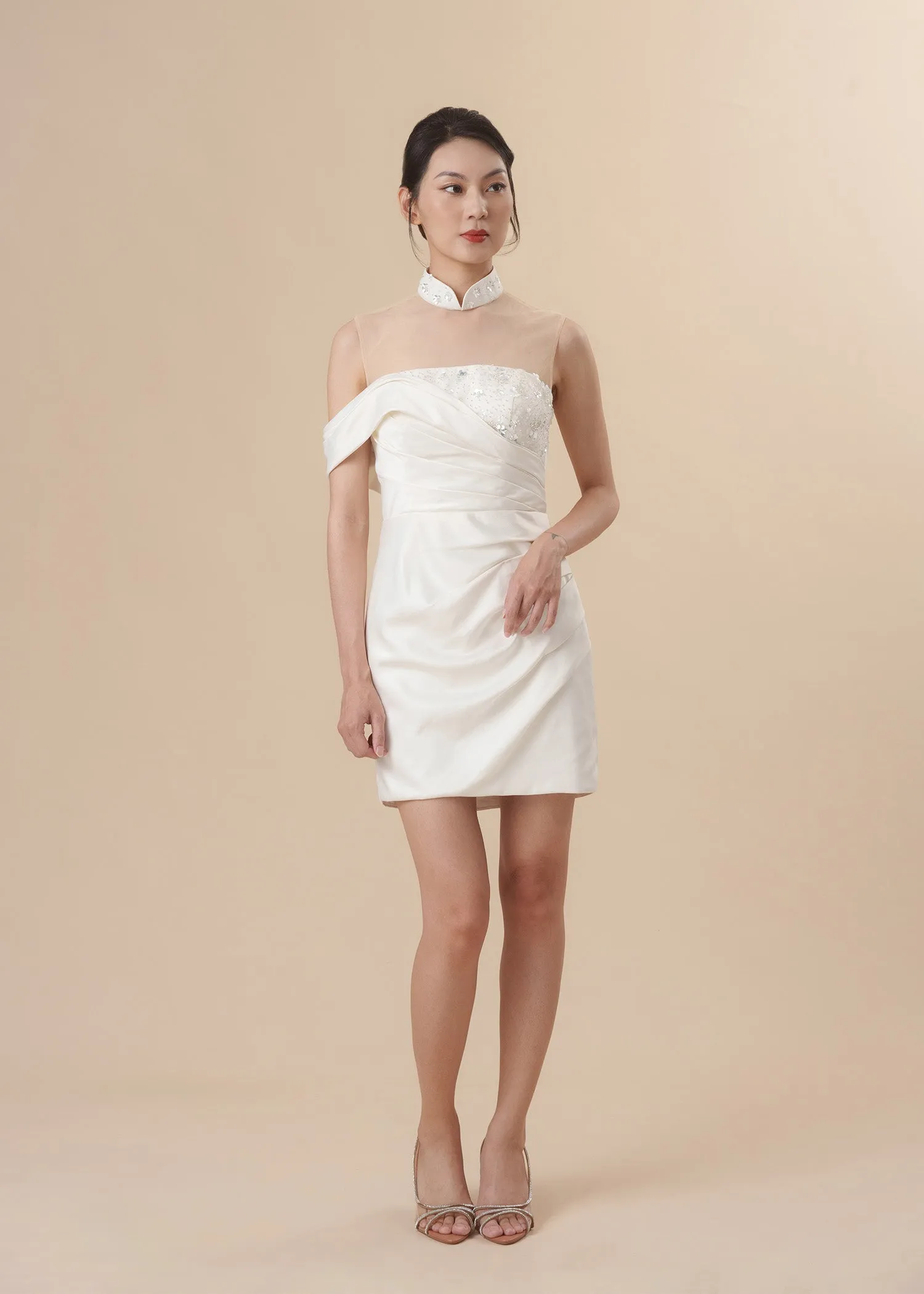 Ethereal Blossom Mini Bridal Qipao w Removable Skirt (RTW)