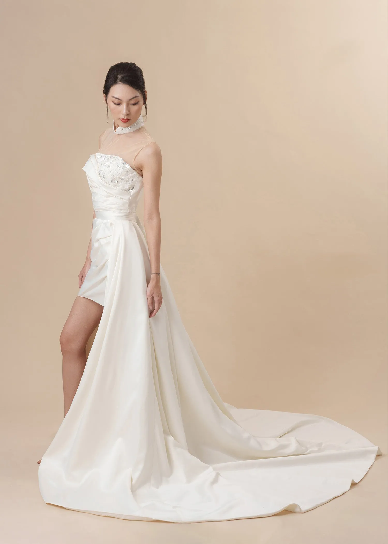 Ethereal Blossom Mini Bridal Qipao w Removable Skirt (RTW)