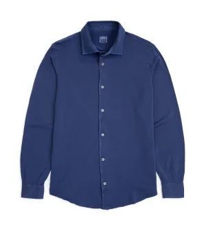 Fedeli Light Cotton Pique Shirt: Blue