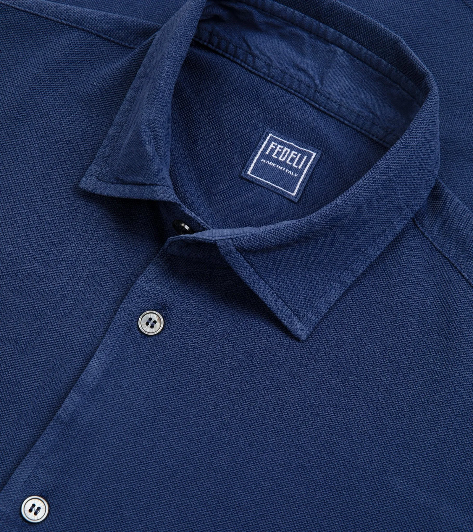 Fedeli Light Cotton Pique Shirt: Blue