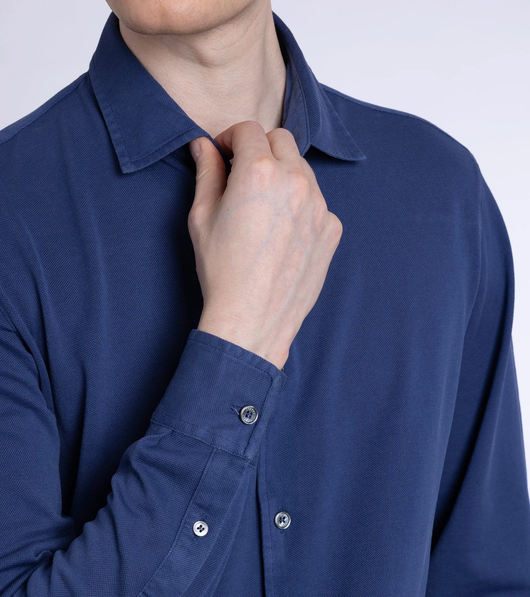 Fedeli Light Cotton Pique Shirt: Blue